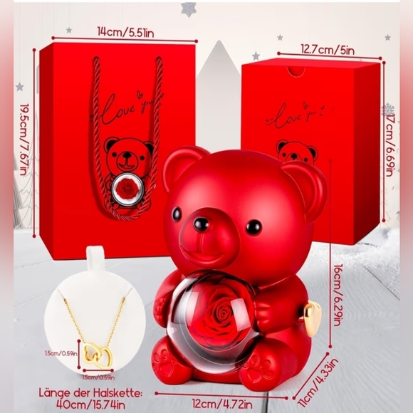 Bear Jewelry Case with Eternal Rose & Heart Pendant – Gift Set - Picture 2 of 5